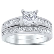 LaRaso & Co Sterling Silver Princess Cut Bridal Set Engagement CZ Wedding Ring Set Size 6