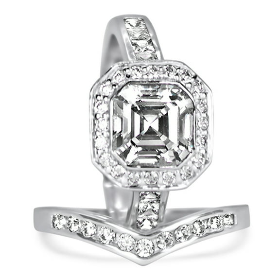 Sterling Silver Princess Cut Bridal Set Engagement Wedding Ring Set (Size 5)