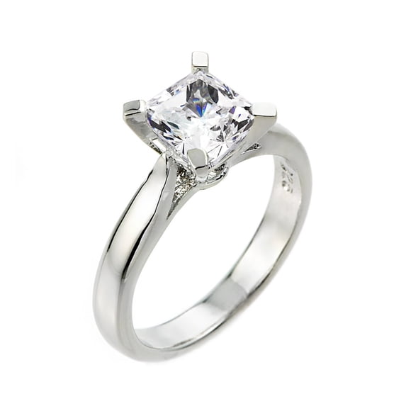 Sterling Silver Princess Cut CZ Solitaire Engagement Ring- Size 11