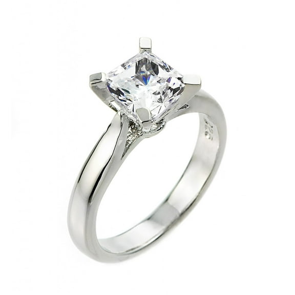 Sterling Silver Princess Cut CZ Solitaire Engagement Ring- Size 7