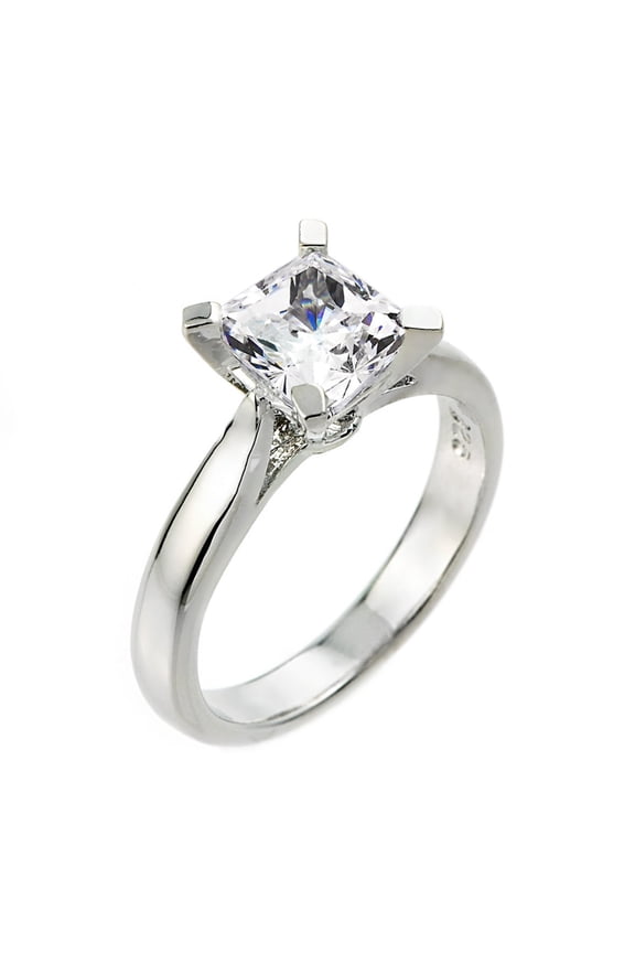 Sterling Silver Princess Cut CZ Solitaire Engagement Ring- Size 7