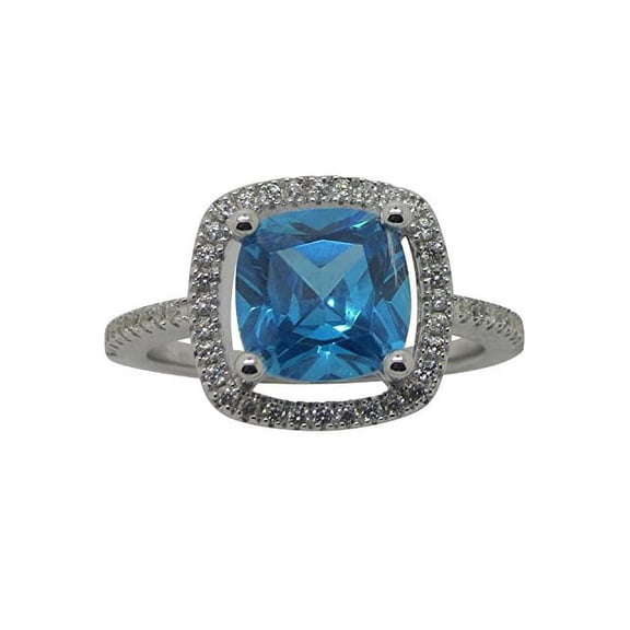 Sterling Silver Princess Cut Square Simulated Blue Topaz Ring Size 5