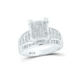 thumbnail image 1 of Sterling Silver Princess Diamond Square Cluster Bridal Wedding Engagement Ring 1 Cttw, 1 of 4