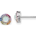 thumbnail image 1 of Sterling Silver Prizma Rhodium-Plated Lab Created Opal And Colorful Cz Round Post Earrings (Width 7.5) (Length 7.5) - Jbsp, 1 of 5
