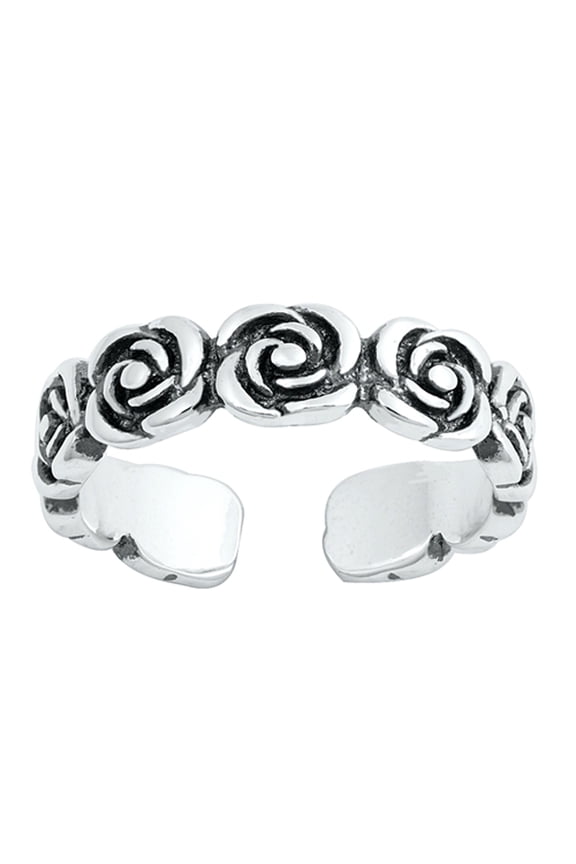 Sterling Silver Promise Roses Toe Ring Oxidized Ajustable Flower Midi Band 925 Jewelry Female Unisex