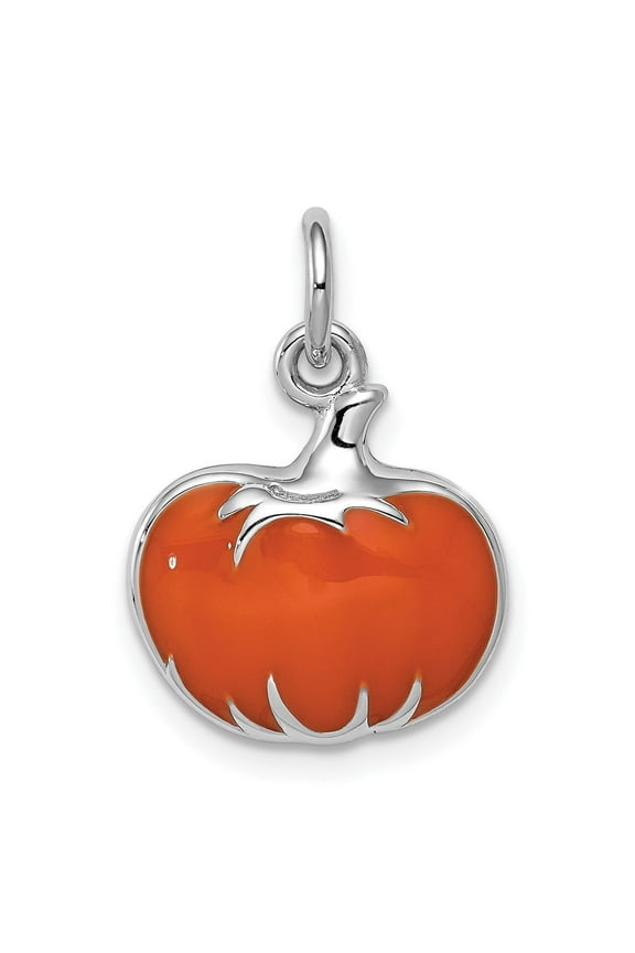 Sterling Silver Pumpkin Pendant Necklace with Orange Enamel, Fall Halloween Harvest Jewelry for Women or Unisex, Seasonal Autumn Accessory, Festive October Theme Charm