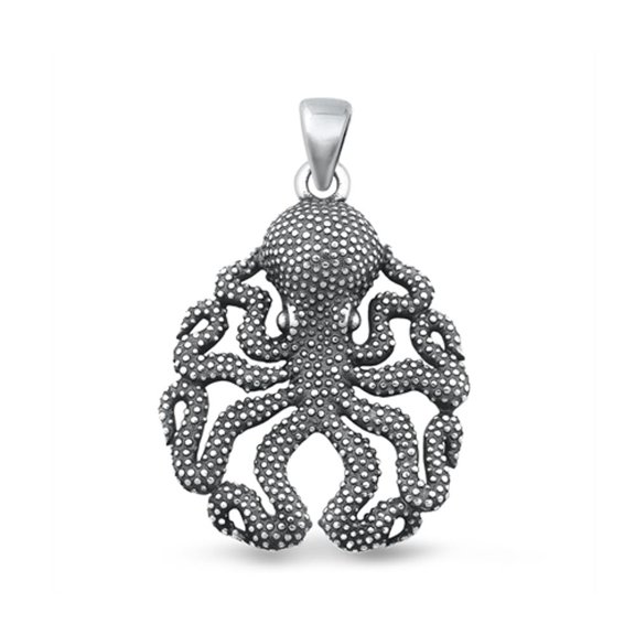 Sterling Silver Punk Octopus Animal Pendant .925 Oxidized Charm Jewelry Female Unisex