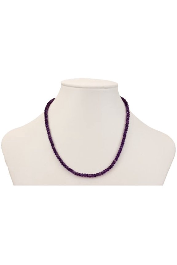 Sterling Silver Purple Amethyst Necklace Faceted Rondelle Bead Solid Strand Continuous, 18"