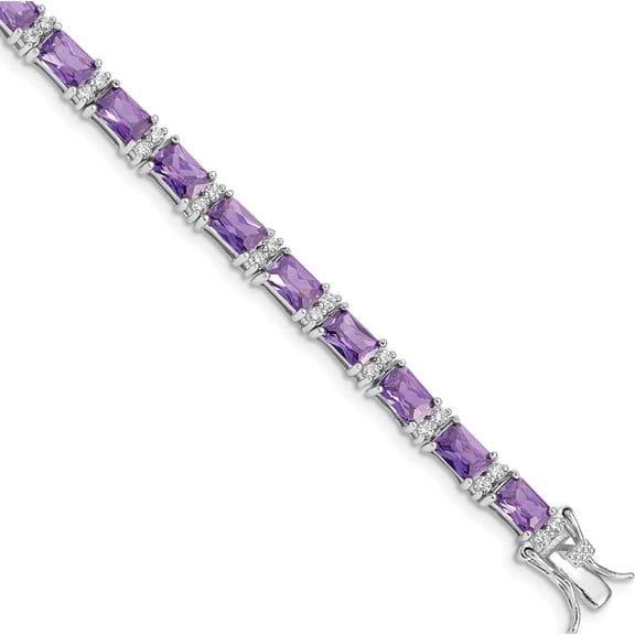 Sterling Silver Purple And Clear Cz Bracelet Made In China qx225cz