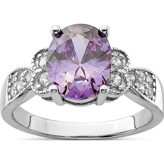 Sterling Silver Purple And Clear Cz Ring (Size 8) Made In China qr1433-8
