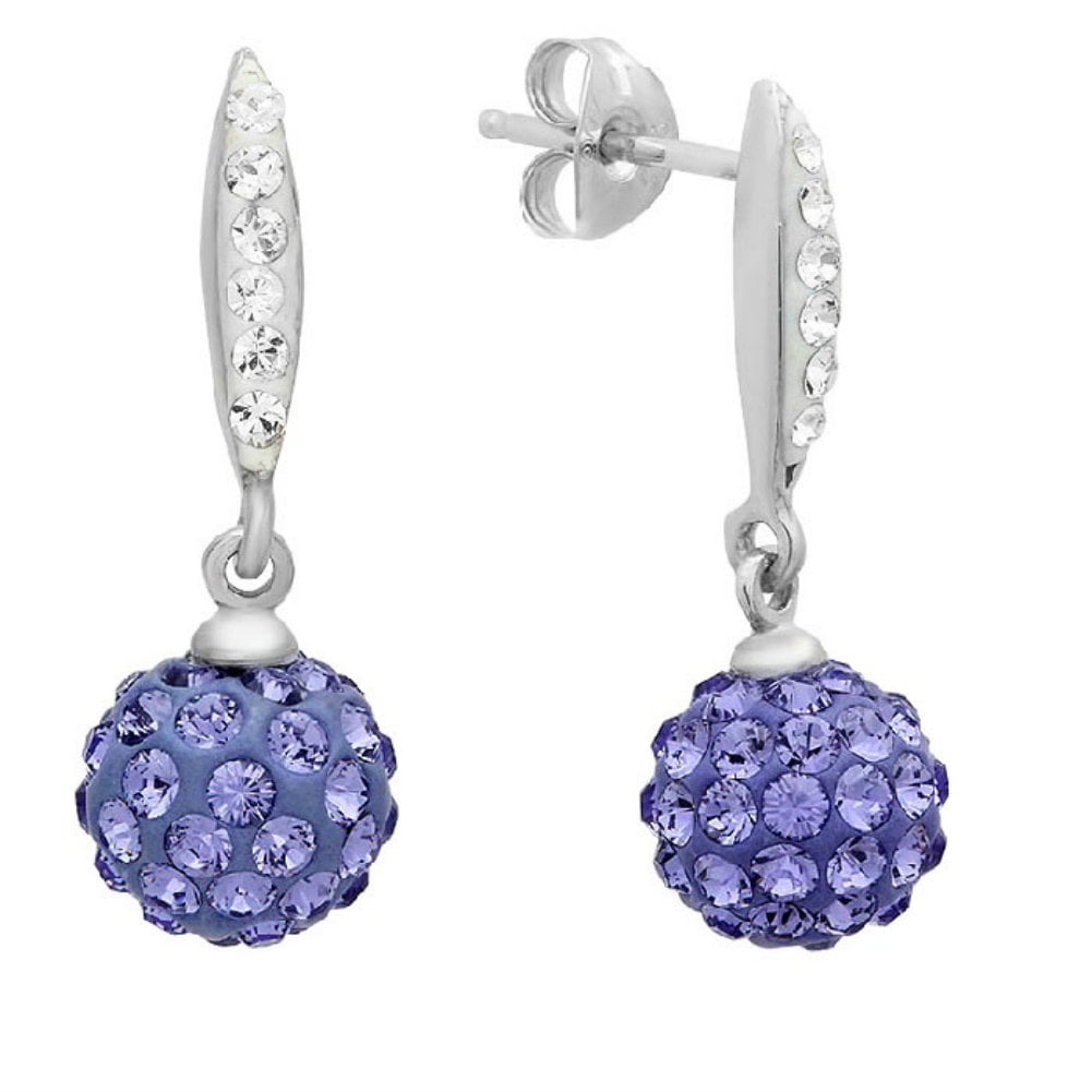 Sterling Silver Purple Ball Drop Earrings made with Swarovski Crystals