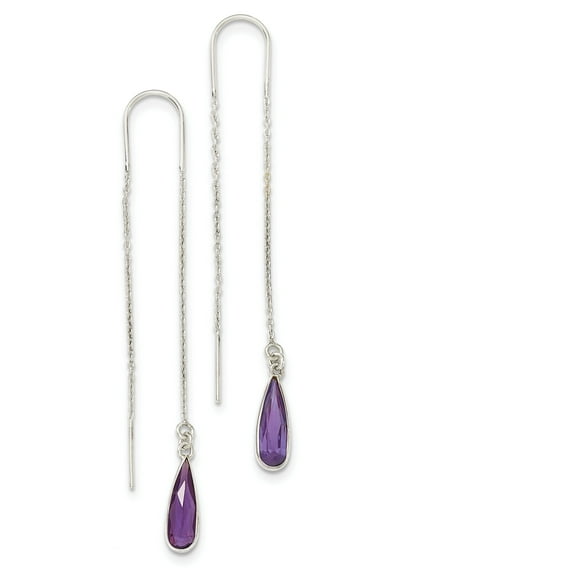 Sterling Silver Purple Cz Teardrop Threader Earrings (73 X 6) Made In Thailand qe2332
