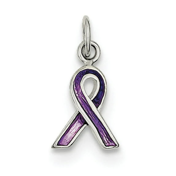 925 Sterling Silver Solid Polished Purple Enameled Awareness Charm 18x8.5mm Wide Pendant Necklace for Women