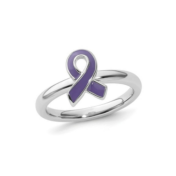 Gem & Harmony Sterling Silver Purple Enameled Awareness Ribbon Ring for Women