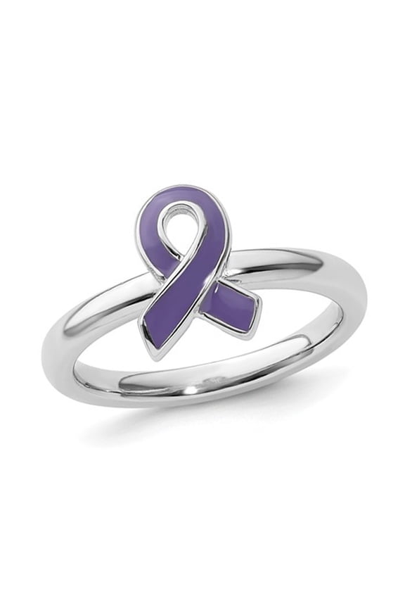 Gem & Harmony Sterling Silver Purple Enameled Awareness Ribbon Ring for Women