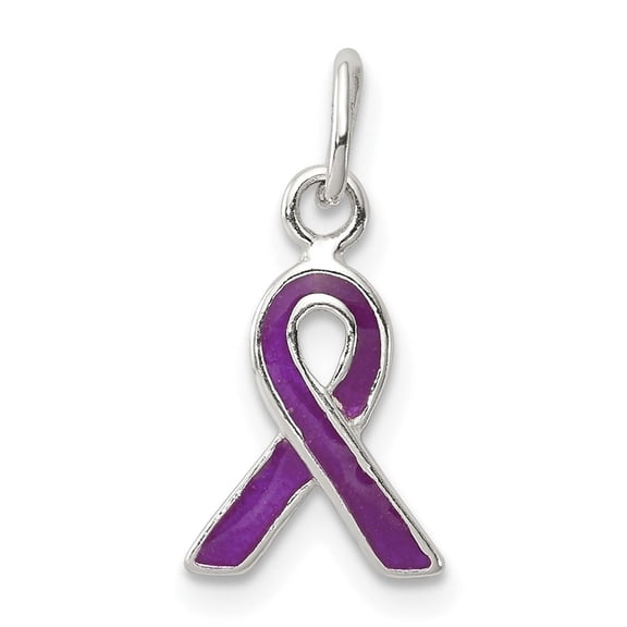 Sterling Silver Purple Ribbon Pendant for Women with Enamel Finish, Symbolic Jewelry for Support, Hope, Advocacy, Domestic Violence, Lupus, Alzheimer, Epilepsy, Necklace or Bracelet Charm