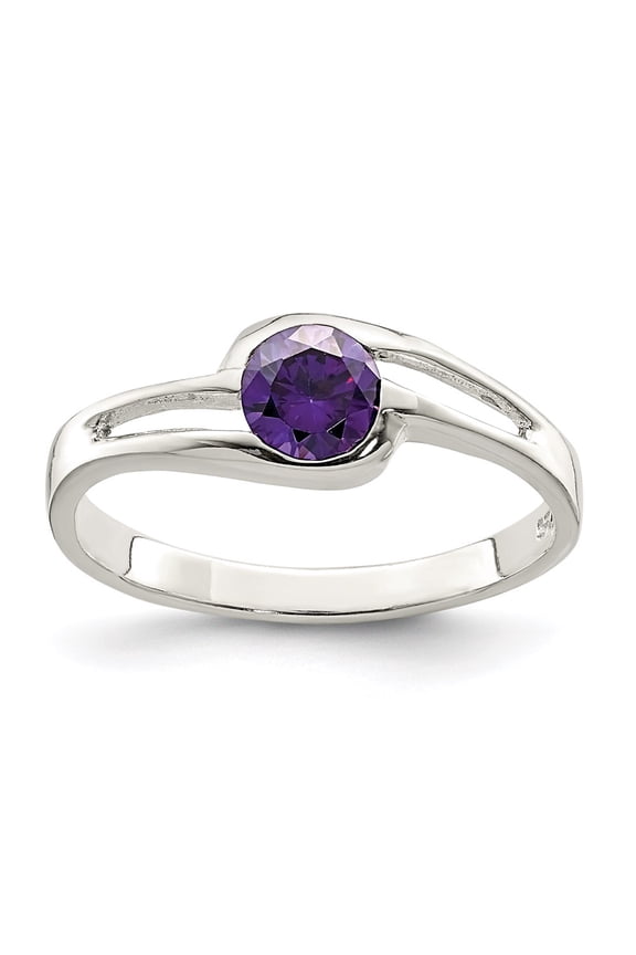 Sterling Silver Purple Round Bezel CZ Ring