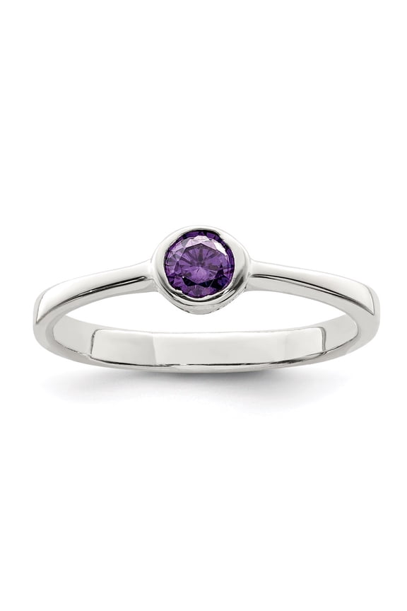 Sterling Silver Purple Round Bezel CZ Ring
