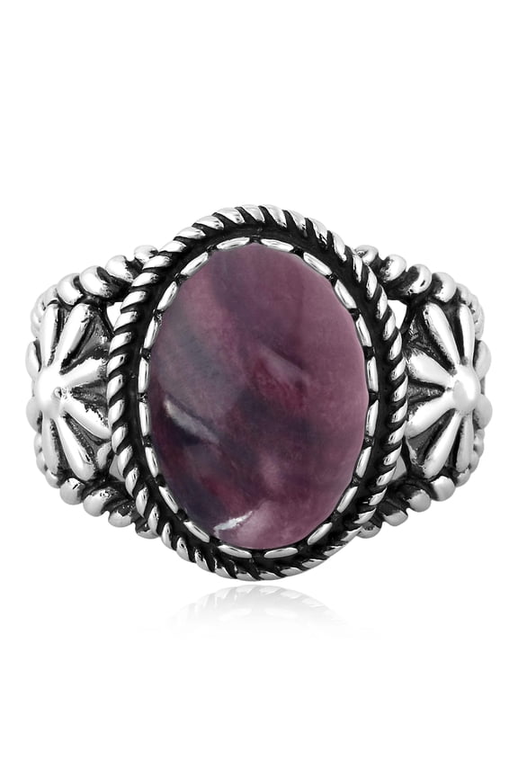 Sterling Silver Purple Spiny Oyster Concha Flower Ring, Sizes 5 to 10