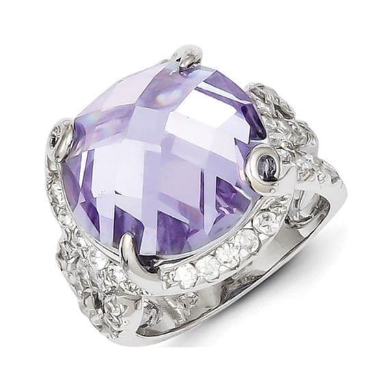 Sterling Silver Purple and Clear Cubic Zirconia Ring - Size 6 - Measures 17.2mm Wide