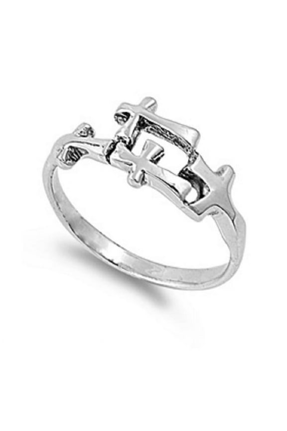 Sterling Silver Quad Cross Articulation Ring