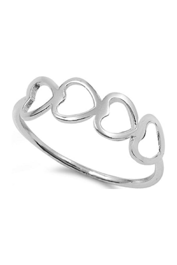 Sterling Silver Quad Sideway Hearts Ring