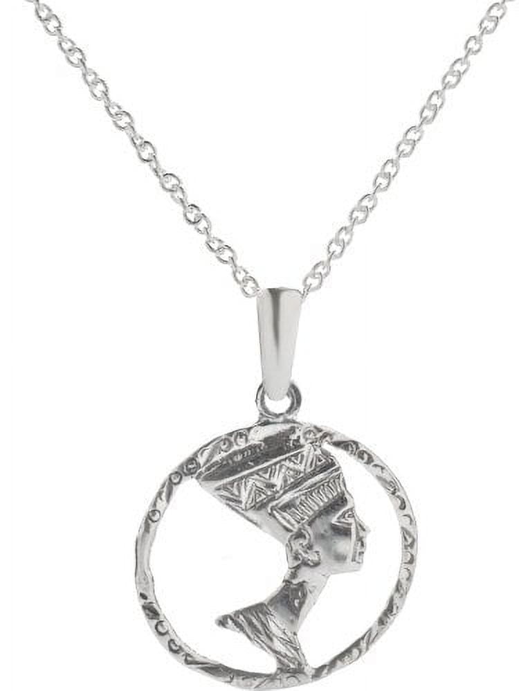 Sterling Silver Queen Nefertiti Bust Oval Pendant Necklace 18