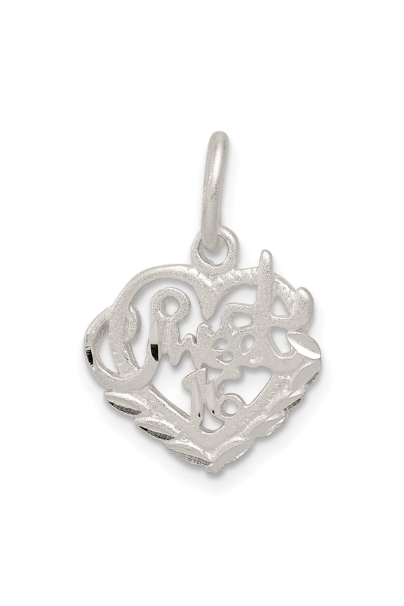 Sterling Silver Quinceaera 15 Heart Pendant Charm Necklace for Teens, Latin Heritage Jewelry for 15th Birthday, Coming of Age Milestone Keepsake for Her, Stylized Script Design