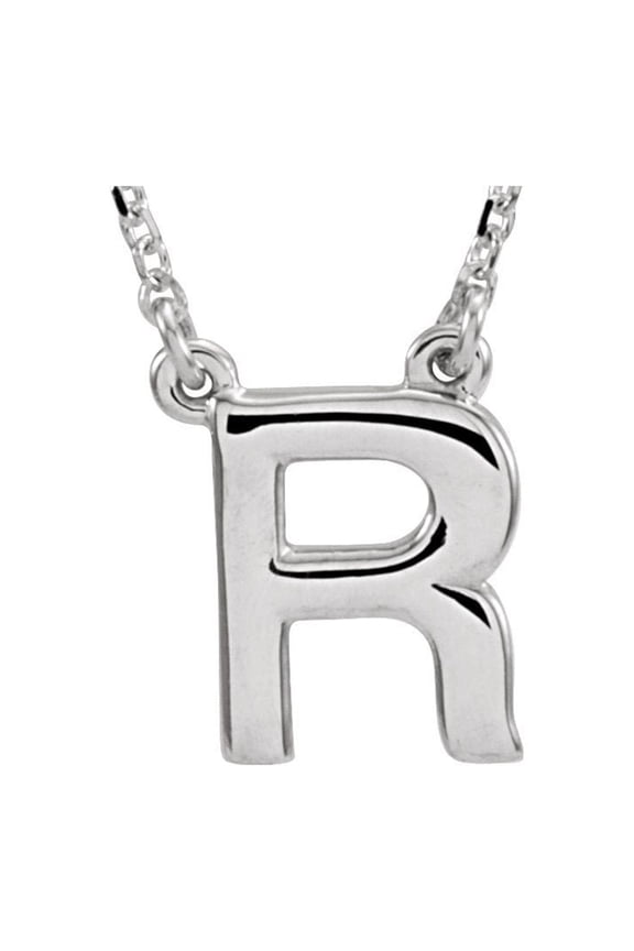 Sterling Silver R 16 Inch Polished Block Initial Necklace - 1.7 Grams