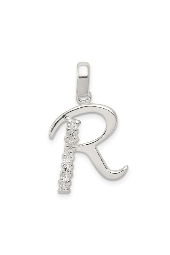 Sterling Silver R Initial Pendant Necklace with Cubic Zirconia Accents, Unisex Alphabet Charm for Identity and Self-Expression, Minimalist Jewelry for Everyday or Special Occasions
