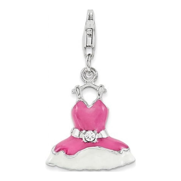Amore La Vita Sterling Silver RH Pink Enameled Crystal Dress Charm