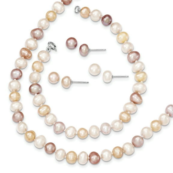 White Pink Pearl Necklace Bracelet Earring Set