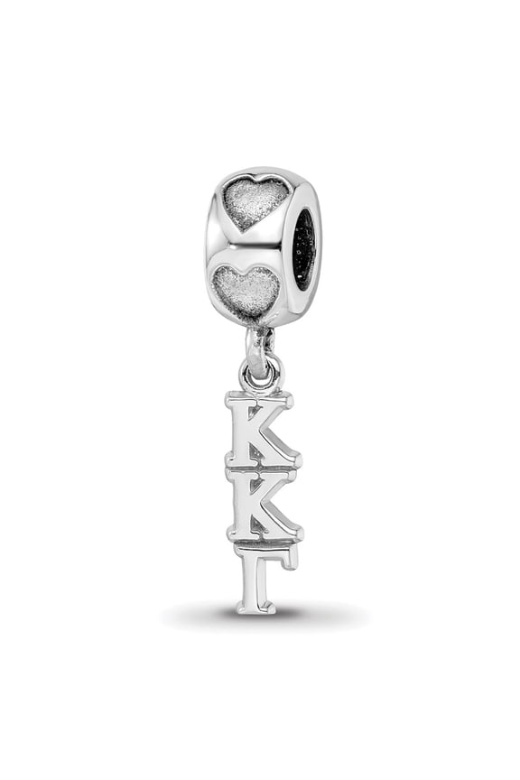 Sterling Silver RH-plate LogoArt Kappa Kappa Gamma Vertical w/ Heart Bead QKKG005BD2-SS
