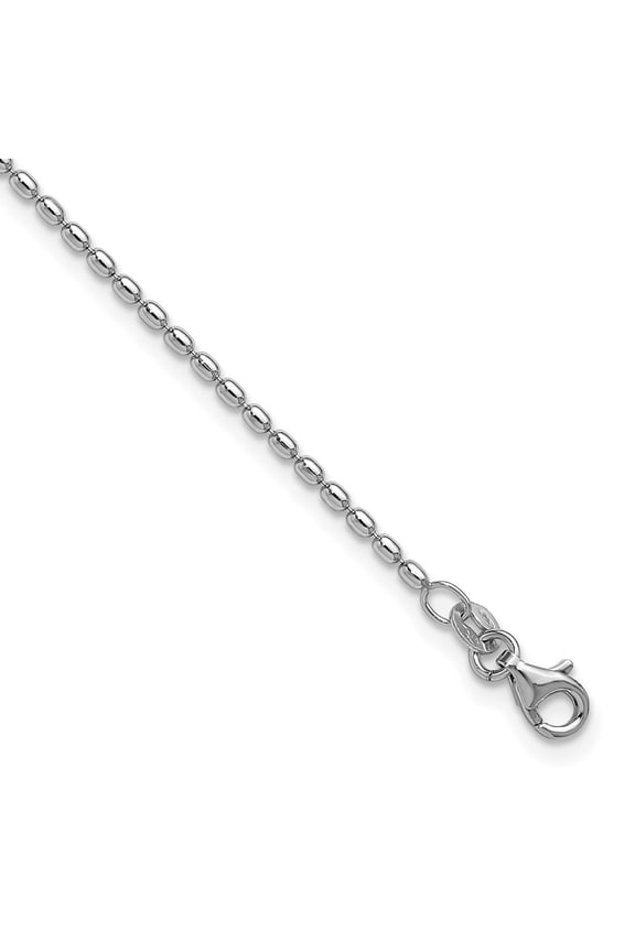 Sterling Silver RH-plated Beaded 9in Plus 1in ext. Anklet