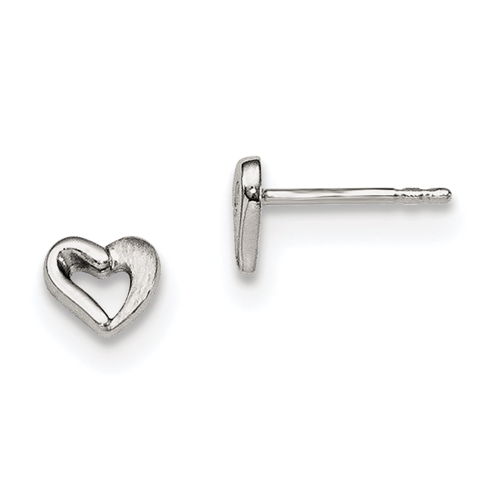 JEWELRYPOT Sterling Silver RH-plated Polished & Brushed Open Heart Children's Post Earrings QQE8626