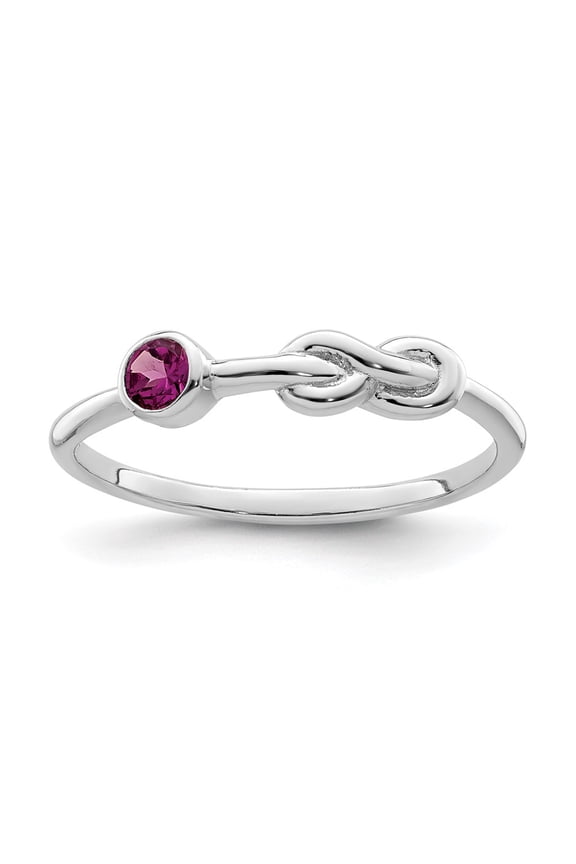 Finest Gold Sterling Silver Rhodium-Plated Polished Circle Rhodolite Garnet Infinity Ring - Size 6
