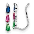 thumbnail image 1 of Finest Gold Sterling Silver Rhodium-Plated Polished Multi Color Pear CZ Ear Climber Earrings, 1 of 3