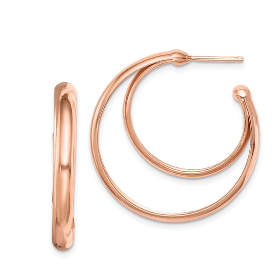 Sterling Silver RH plated Rose Gold-plated 28x3.5 Hoop Post Earrings