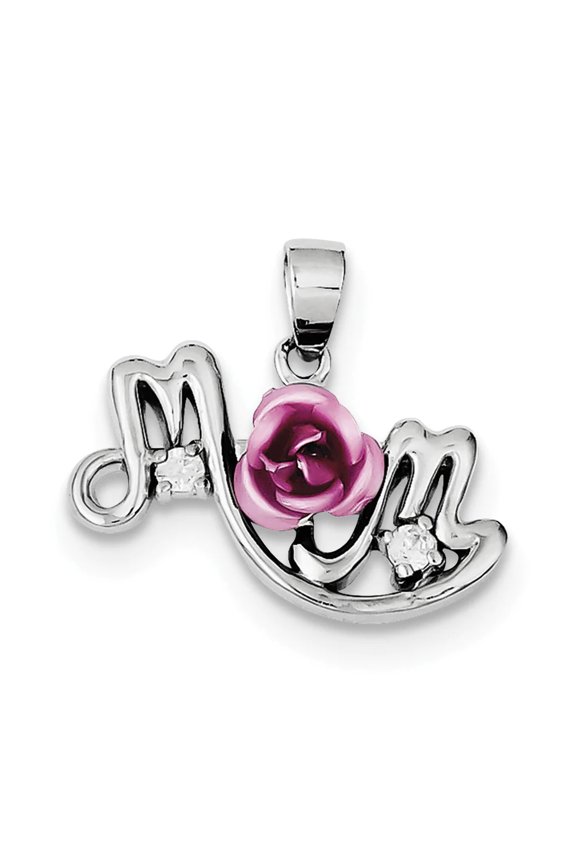 FJC Finejewelers Sterling Silver Pink Flower and Cubic Zirconia Mom Pendant Necklace - Chain Included