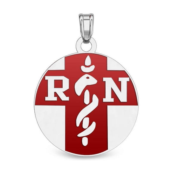 Sterling Silver "RN" Medical ID Charm or Pendant W/ Red Enamel - 1-1/4 Inch X 1-1/4 Inch