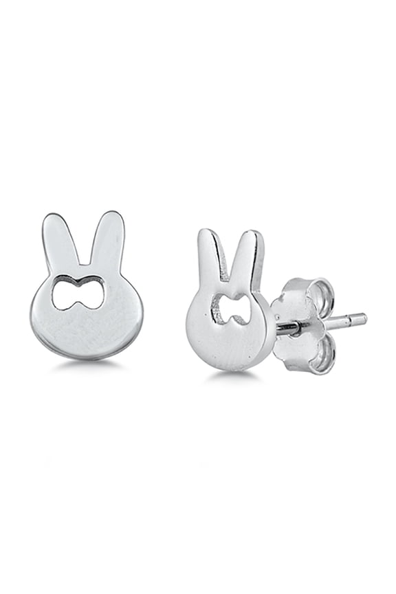 Sterling Silver Rabbit Head Stud Earrings
