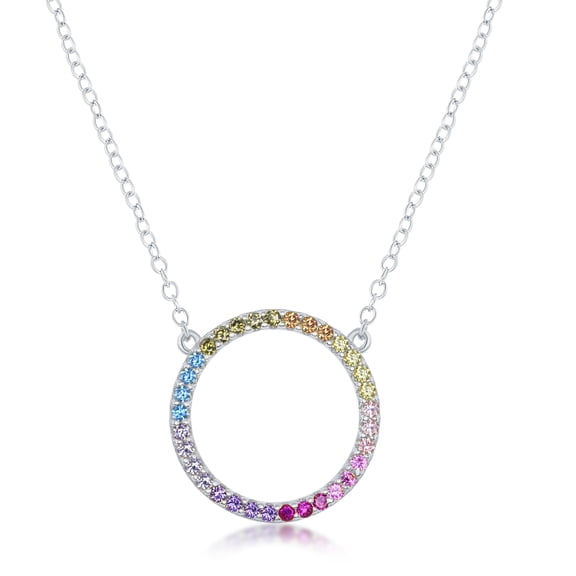 Sterling Silver Rainbow CZ Circle of Life 16+2’’ Necklace