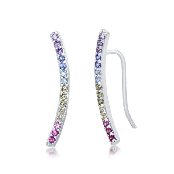 Sterling Silver Rainbow CZ Crawler Earrings