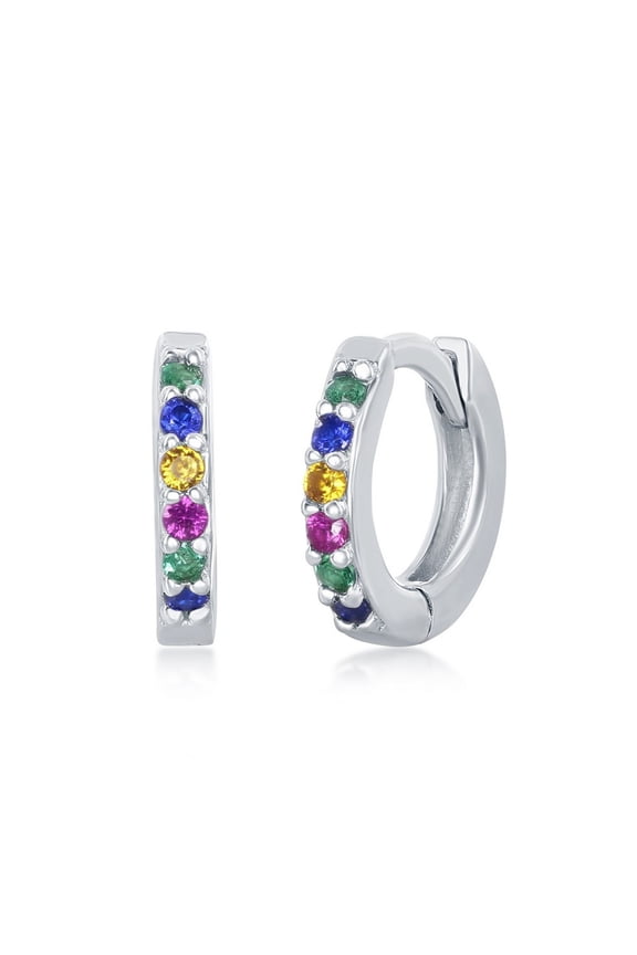 Sterling Silver Rainbow CZ Small Huggie Hoop Earrings