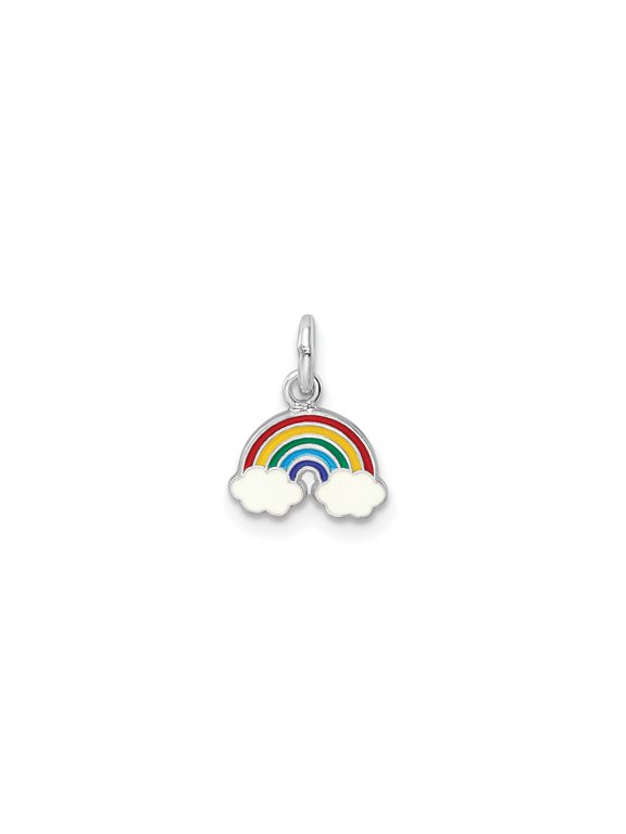 Sterling Silver Rainbow Charm Pendant with Enamel Clouds for Women or Unisex, Symbol of Hope and Positivity, Whimsical Jewelry for Bracelet or Necklace