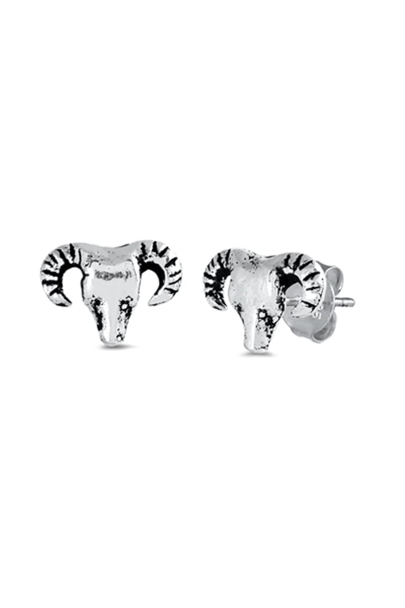 Sterling Silver Ram Skull Skeleton Horn Antler Stud Earrings 925 New Jewelry Female Unisex
