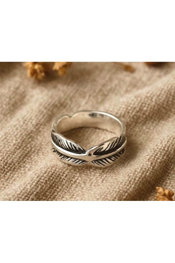 Sterling Silver Raven Ring - Boho Feather Design Promise Ring 925 Silver Band Artisan Jewelry Gift