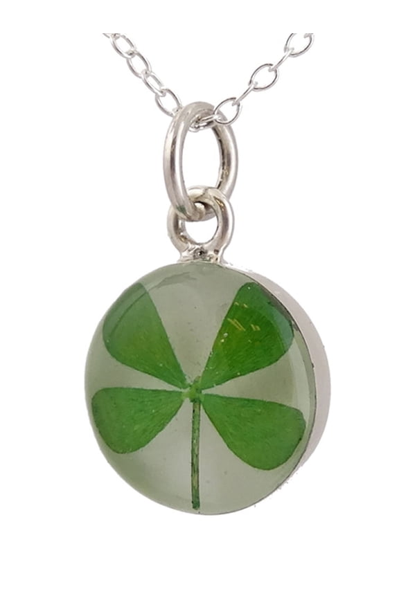 Sterling Silver Real Four Leaf Clover Charm Necklace, 18" Chain