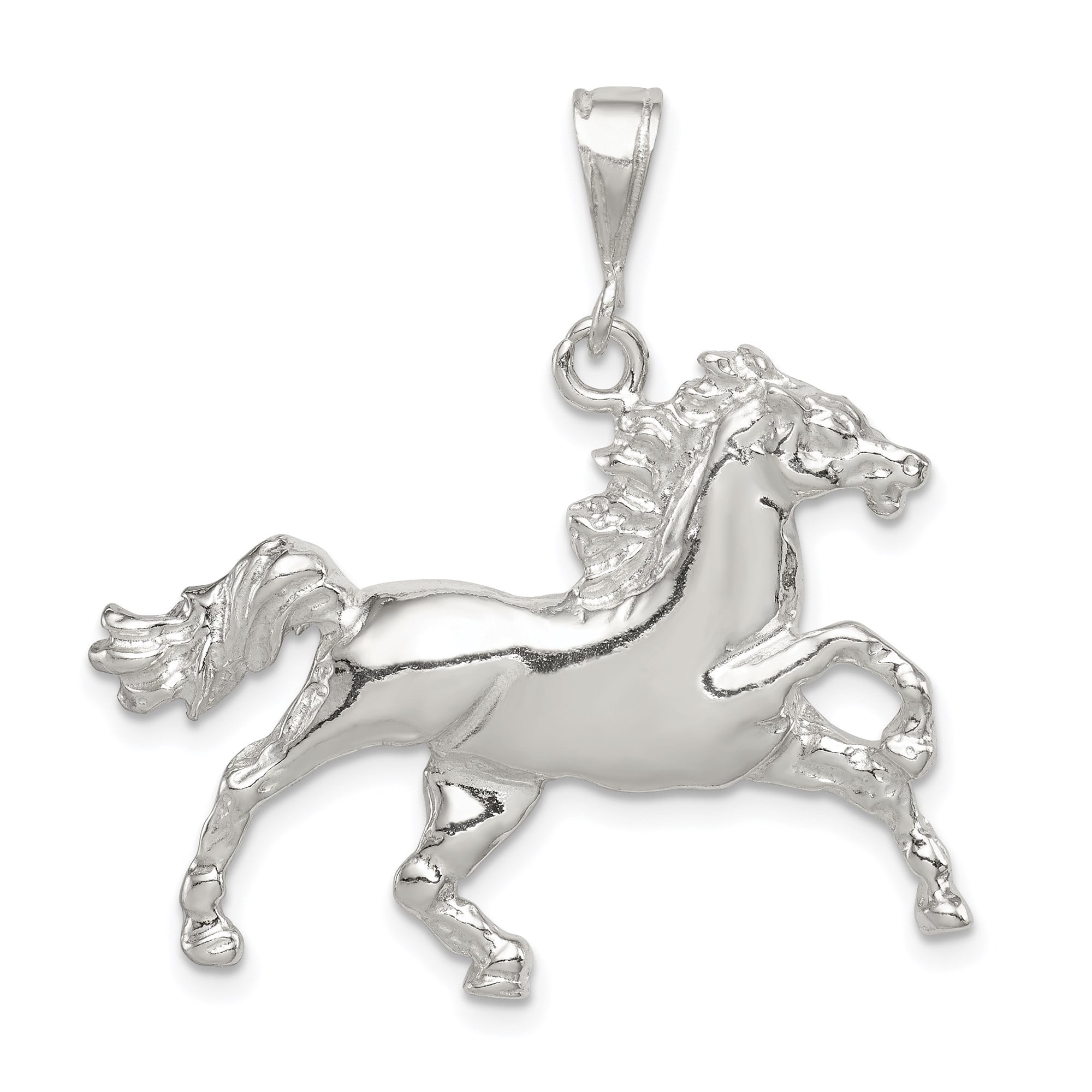 925 Sterling Silver Rearing Stallion Horse Pendant Charm, Polished Western Equestrian
