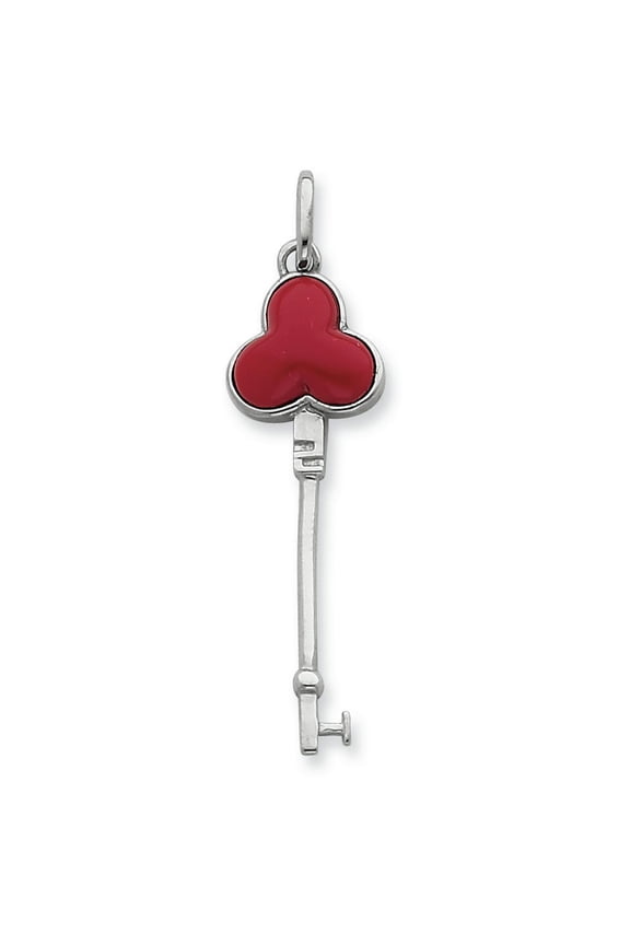 Sterling Silver Reconstructed Red Stone Clover Key Pendant QP1973